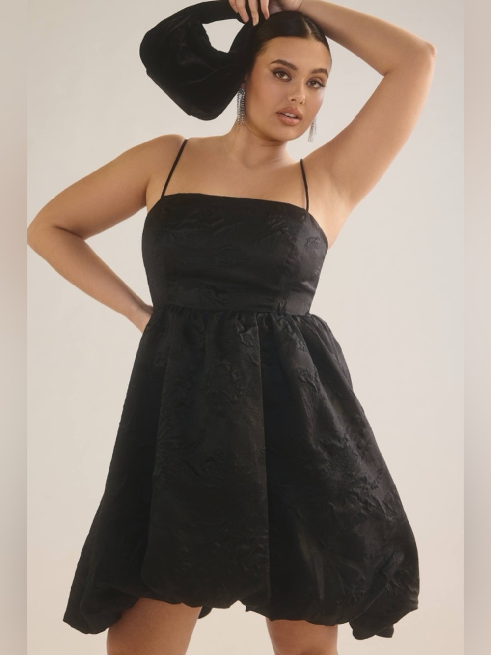 Anthropologie Black Jacquard Bubble Dress 16W Spaghetti Strap Party Cocktail